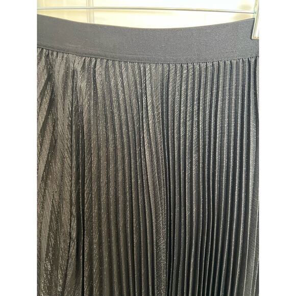 Halogen Metallic Sparkle Release Pleated Black Midi Skirt Women's S NYE Glam - Picture 9 of 11